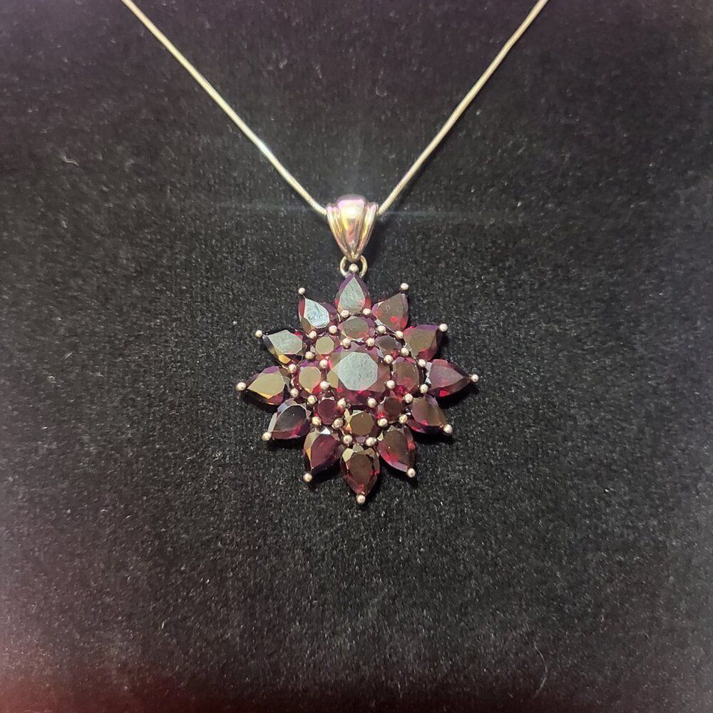 Mozambique Garnet Cluster Pendant in Sterling Silver - Picture 2 of 7